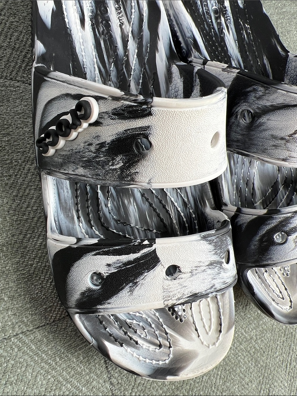 CROCS Black & White Marble Double-Strap Sandals - Picture 2 of 4